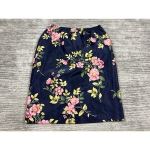 Leslie Fay Skirt Womens 16‎ Blue Floral Pull On Elastic Waist Polyester